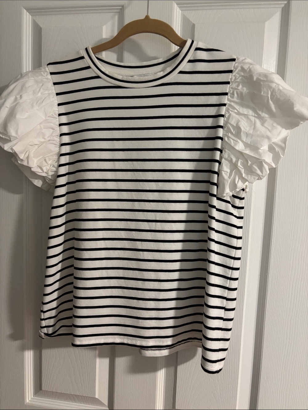 Striped Puff Sleeve Top in Black and White